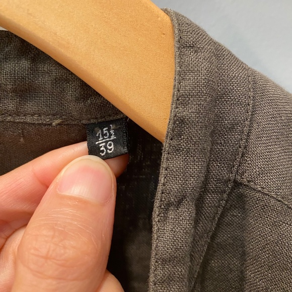 Liu Jo Uomo 100% Linen Military Green Summer Shirt Long Sleeves Size 15 1/2 - Picture 3 of 9